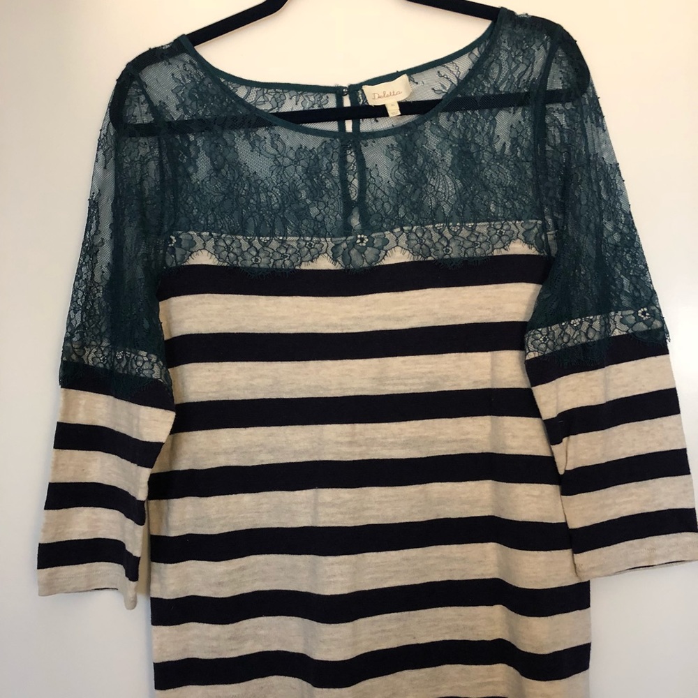 Anthropologie (Delta) Lace & Stripped Sweater/Top